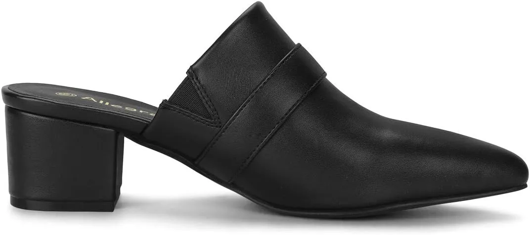 Allegra K Women's Pointed Toe Slip on Block Heel Sandals Mules