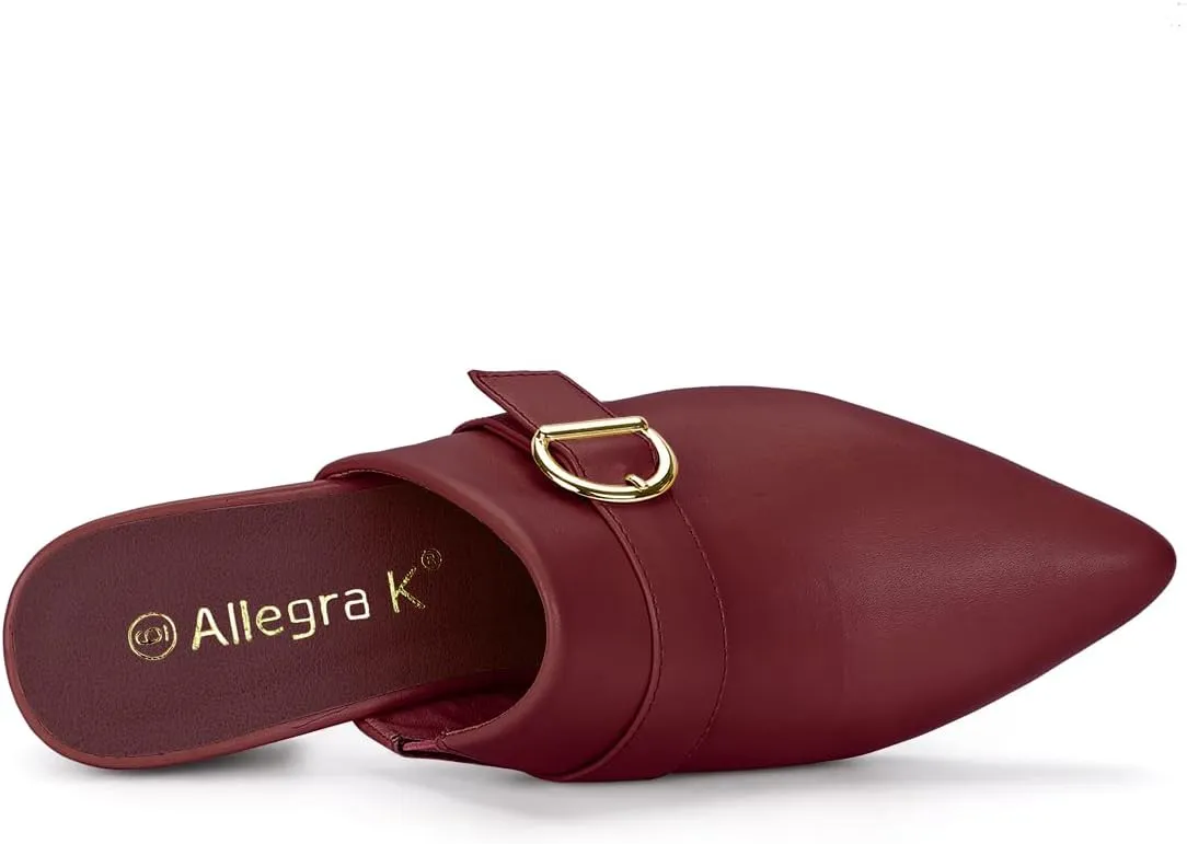 Allegra K Women's Pointed Toe Slip on Block Heel Sandals Mules