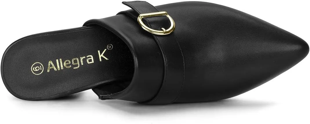 Allegra K Women's Pointed Toe Slip on Block Heel Sandals Mules