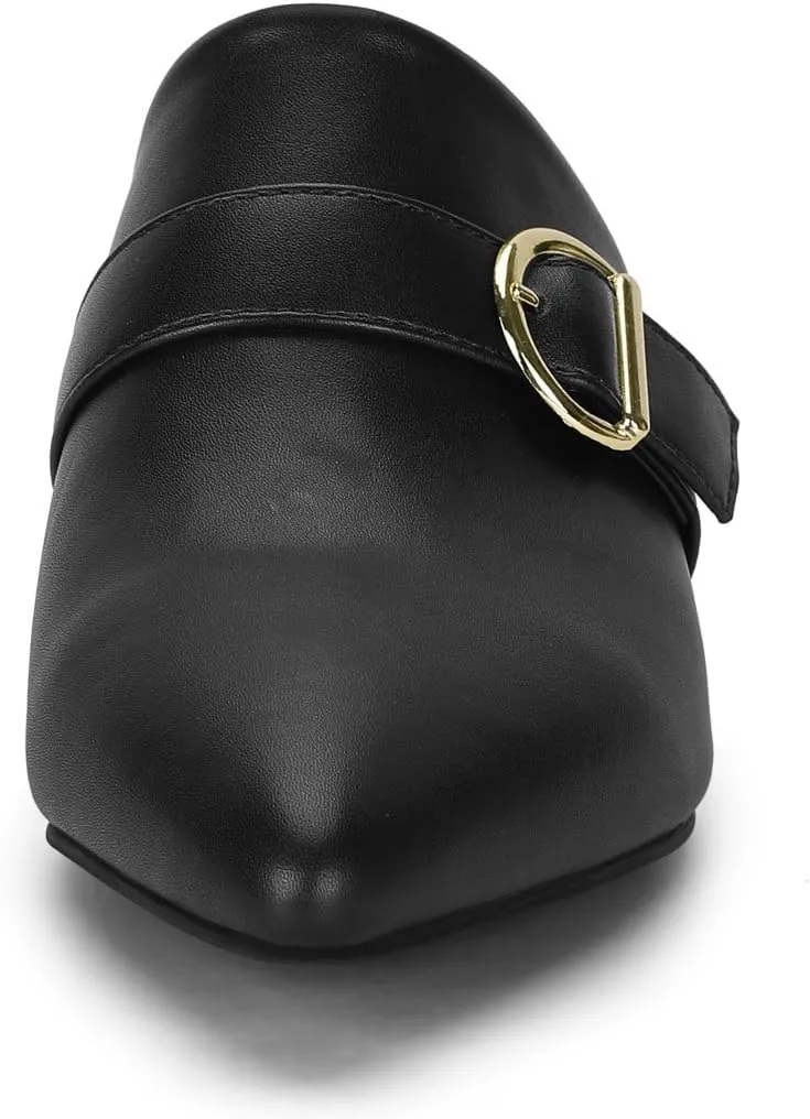 Allegra K Women's Pointed Toe Slip on Block Heel Sandals Mules