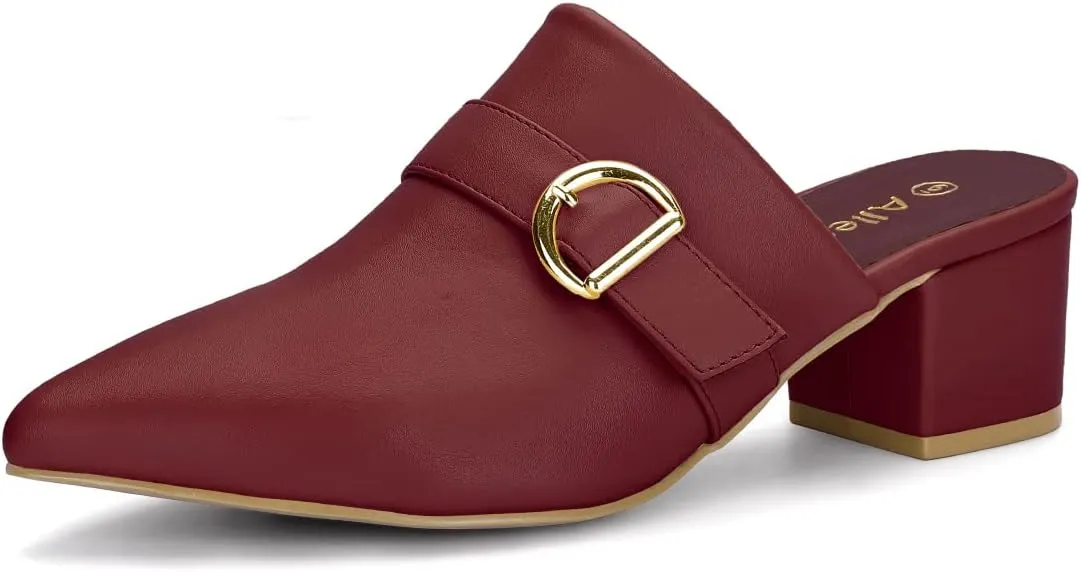 Allegra K Women's Pointed Toe Slip on Block Heel Sandals Mules