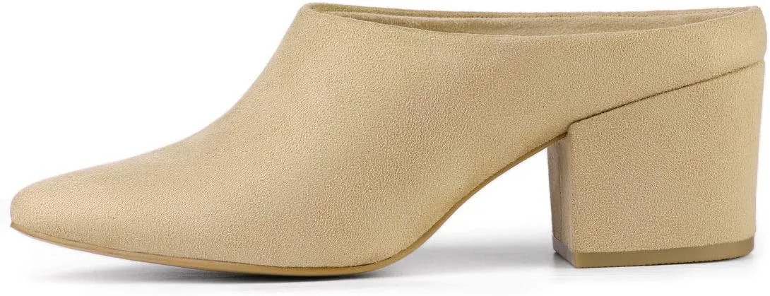 Allegra K Women's Pointed Toe Slip on Block Heel Slide Mules