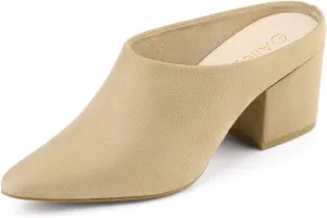 Allegra K Women's Pointed Toe Slip on Block Heel Slide Mules
