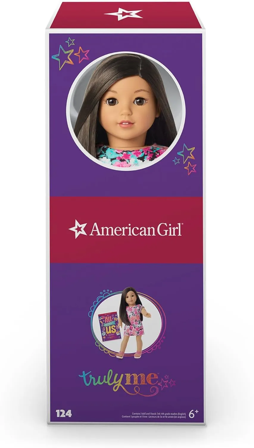 American Girl Truly Me 18-inch Doll #124 with Brown Eyes, Black-Brown Hair, Lt-to-Med Skin, T-shirt Dress, For Ages 6 , Floral