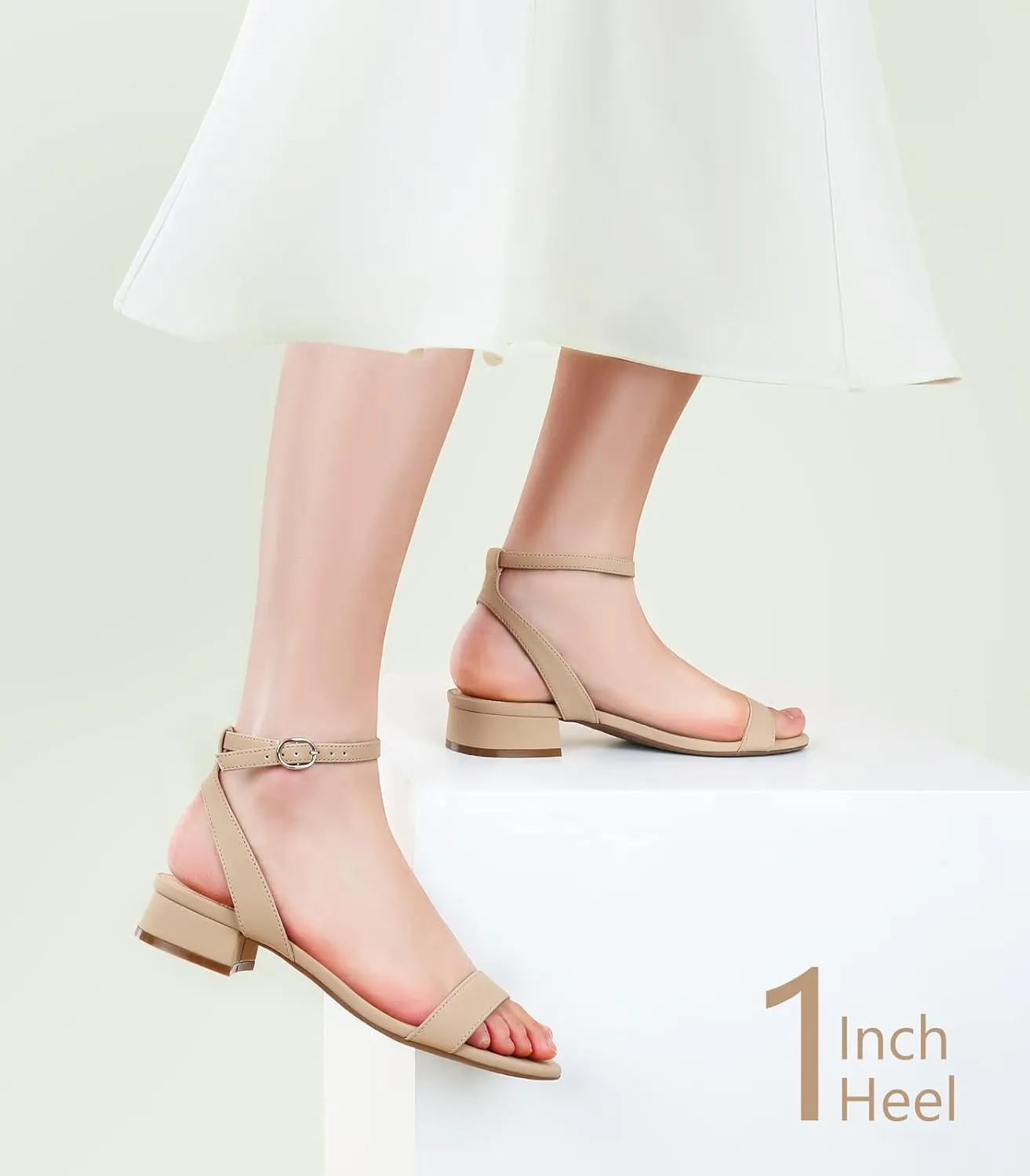 Ankis Black Nude White Red Women Sandals Comfortable Walking Strappy Open Toe Sandals for Women Dressy Summer 1 Inch Low block Heel Flat Adjustable Ankle Strap Wide Available Shoes 2024