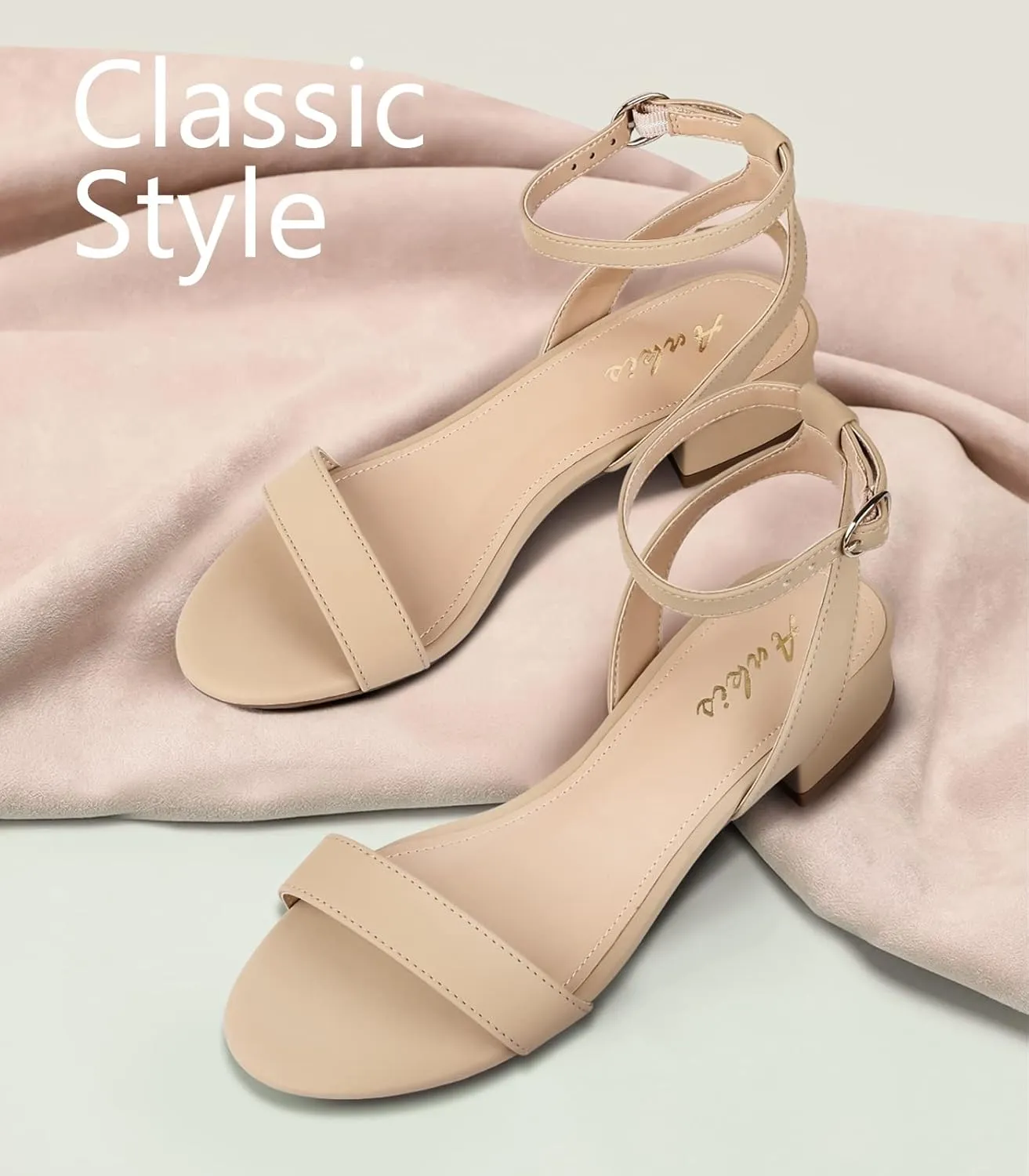 Ankis Black Nude White Red Women Sandals Comfortable Walking Strappy Open Toe Sandals for Women Dressy Summer 1 Inch Low block Heel Flat Adjustable Ankle Strap Wide Available Shoes 2024