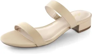 Ankis Women Black White Nude Clear Heels Sandals - 1 Inch Heels for Women Low Chunky Block Heels Comfortable Two Strap Open Toe Flat Sandals Shoe for Dressy Wedding Summer