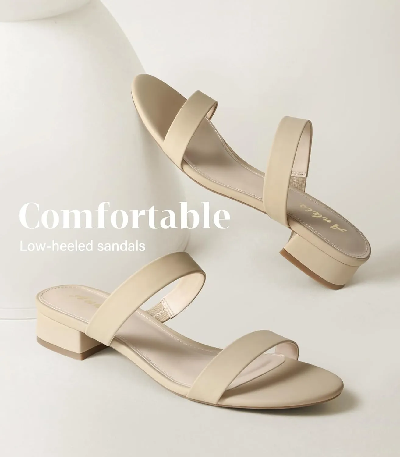 Ankis Women Black White Nude Clear Heels Sandals - 1 Inch Heels for Women Low Chunky Block Heels Comfortable Two Strap Open Toe Flat Sandals Shoe for Dressy Wedding Summer