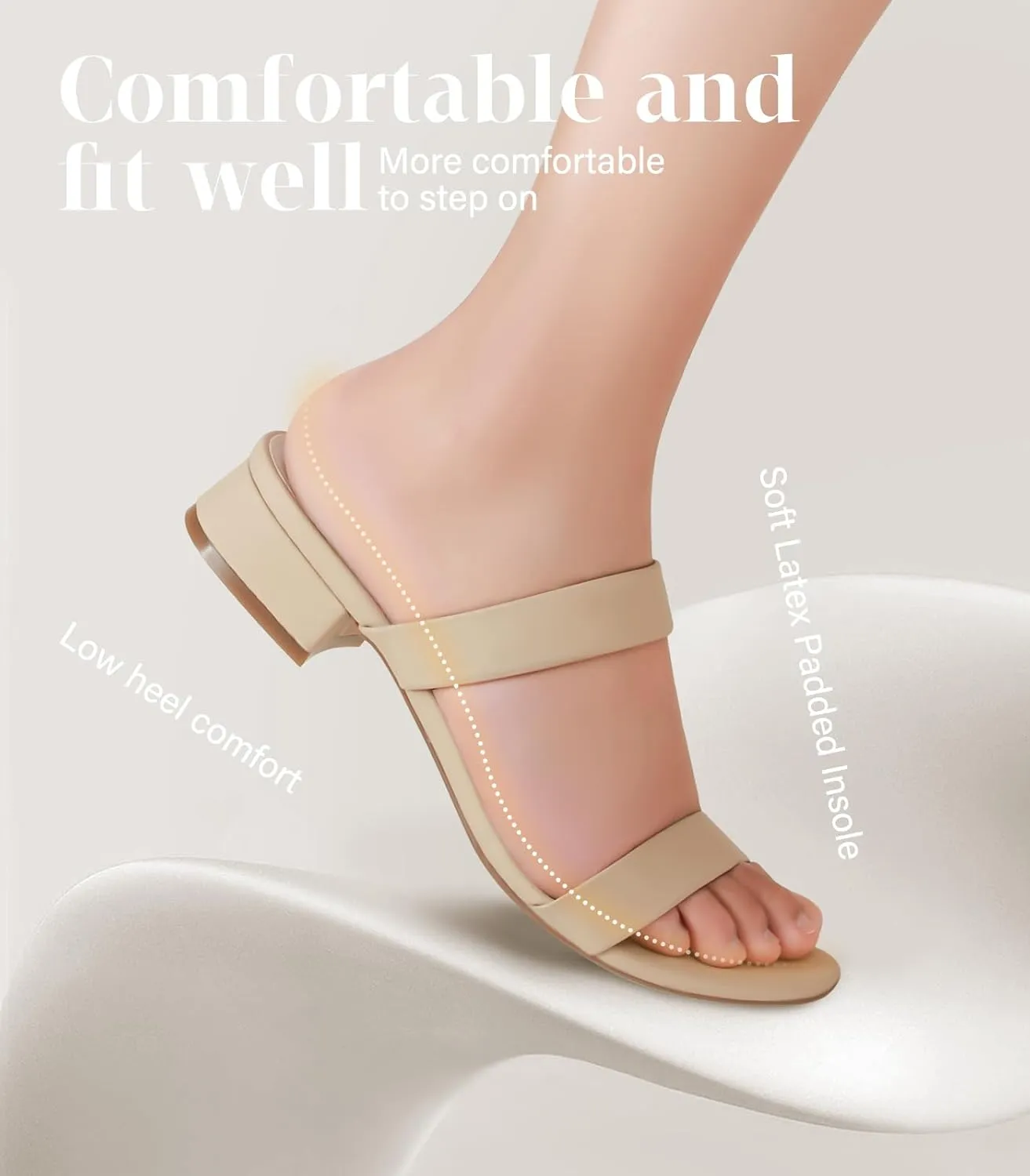 Ankis Women Black White Nude Clear Heels Sandals - 1 Inch Heels for Women Low Chunky Block Heels Comfortable Two Strap Open Toe Flat Sandals Shoe for Dressy Wedding Summer