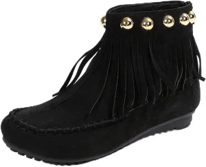 Ankle Boots for Women 2024 Moccasins Fringe Retro Suede Comfort Leather Tassel Studded Moccasins Non Slip Booties
