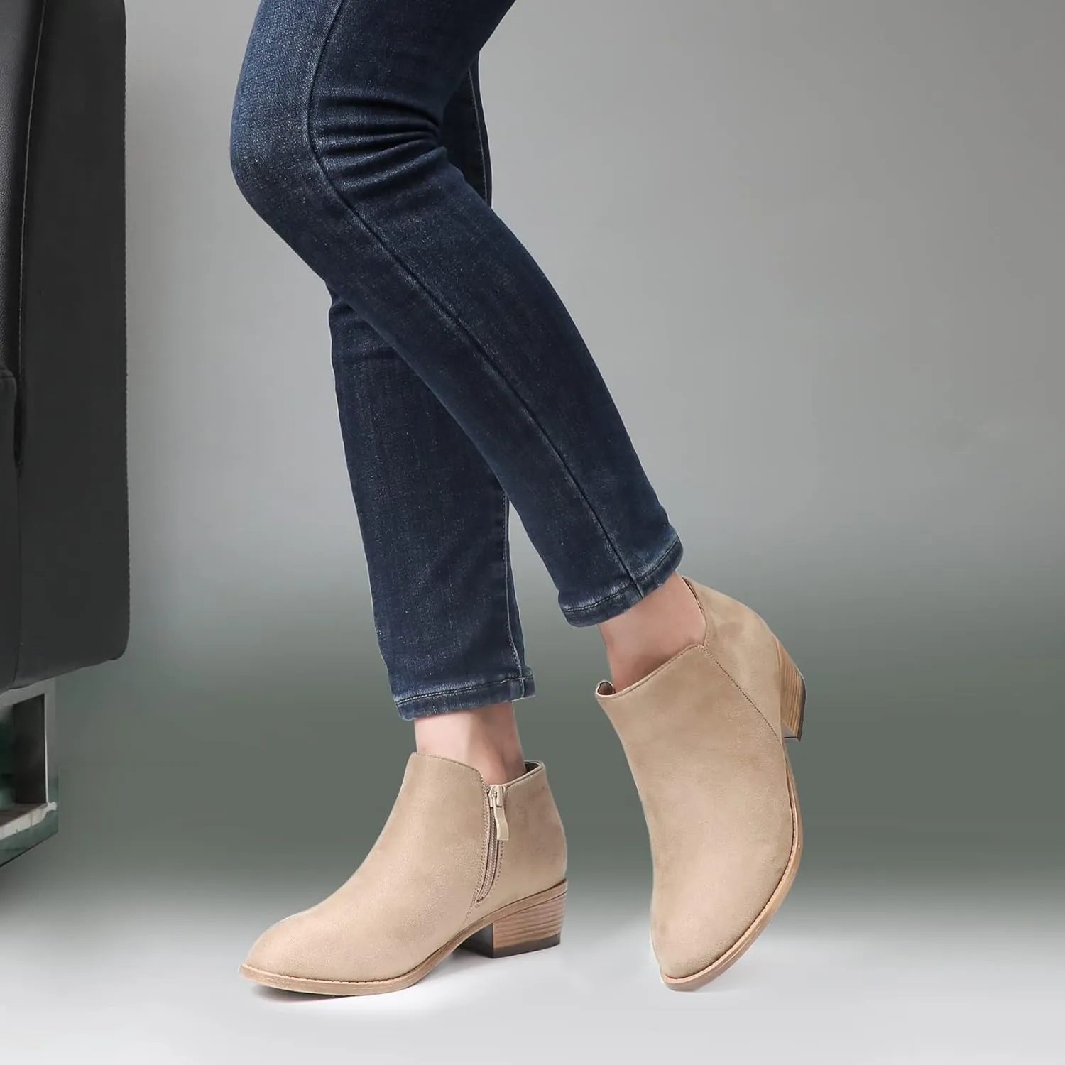 Ankle Boots for Women.Women's Low Heeled Booties.Fashion Thick Heel Design