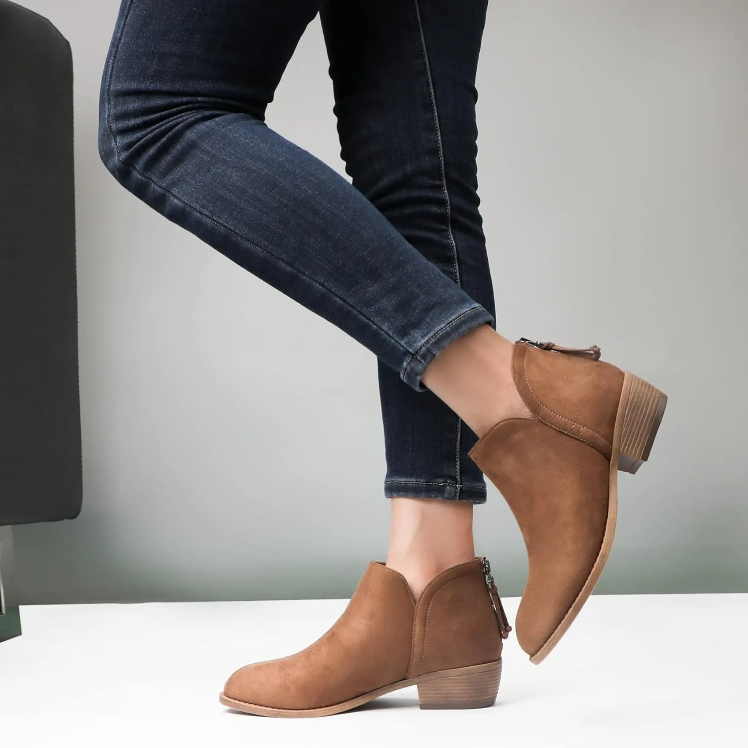 Ankle Boots for Women.Women's Low Heeled Booties.Fashion Thick Heel Design