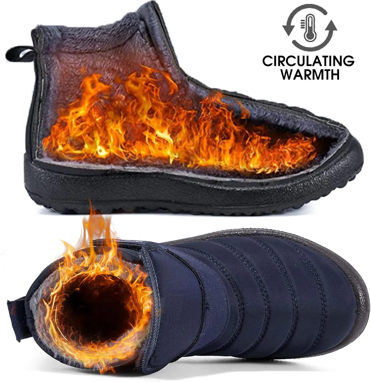 Aomigoct Boys Girls Winter Snow Boots: Waterproof Toddler Little Kid Boot with Fur Lined Easy Handles Unisex Child Warm Booties Comfortable Non Slip Walking