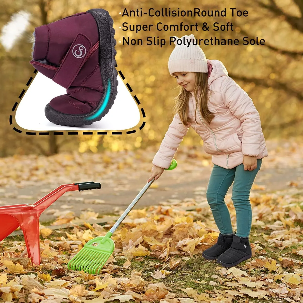 Aomigoct Boys Girls Winter Snow Boots: Waterproof Toddler Little Kid Boot with Fur Lined Easy Handles Unisex Child Warm Booties Comfortable Non Slip Walking