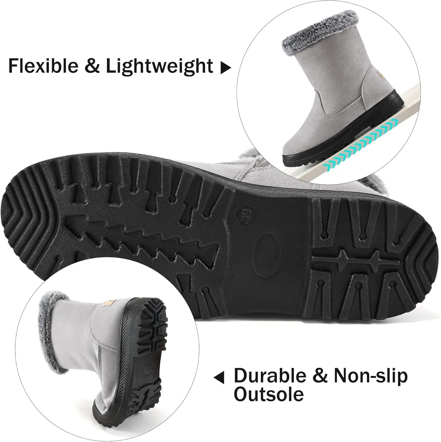 Aomigoct Warm Winter Boots for Women: Fur Lined Mid Calf Boots for Women Comfortale Zipper Womens Snow Boots Waterproof Walking Outdoor