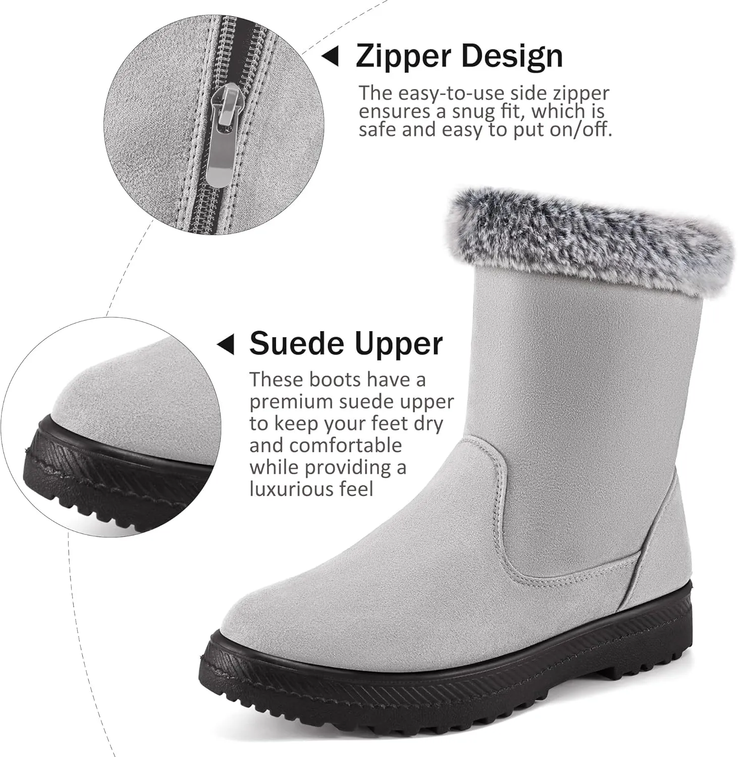 Aomigoct Warm Winter Boots for Women: Fur Lined Mid Calf Boots for Women Comfortale Zipper Womens Snow Boots Waterproof Walking Outdoor