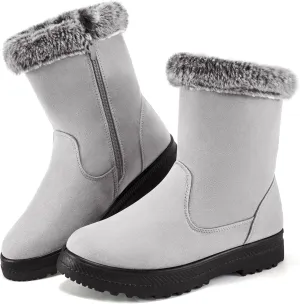 Aomigoct Warm Winter Boots for Women: Fur Lined Mid Calf Boots for Women Comfortale Zipper Womens Snow Boots Waterproof Walking Outdoor