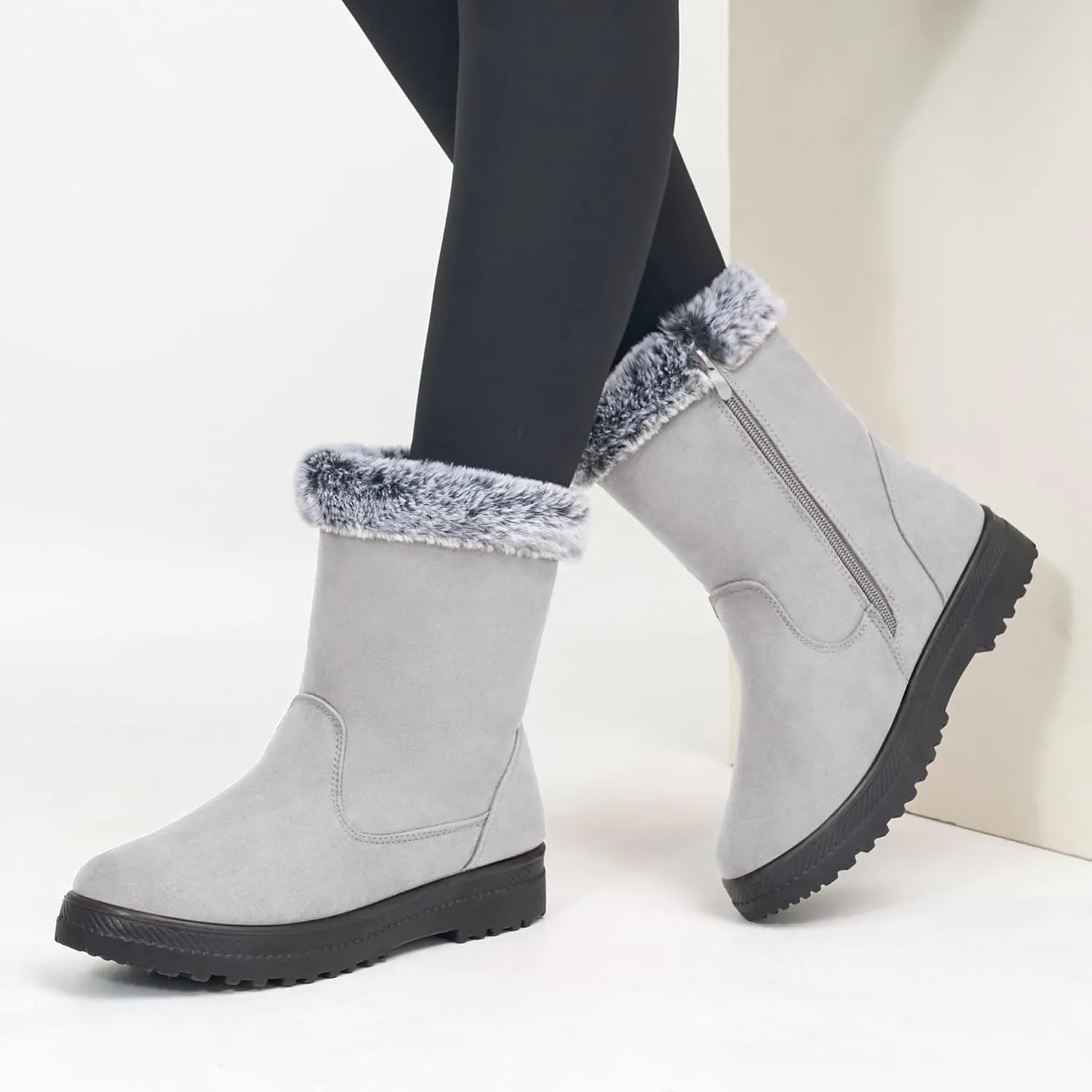 Aomigoct Warm Winter Boots for Women: Fur Lined Mid Calf Boots for Women Comfortale Zipper Womens Snow Boots Waterproof Walking Outdoor