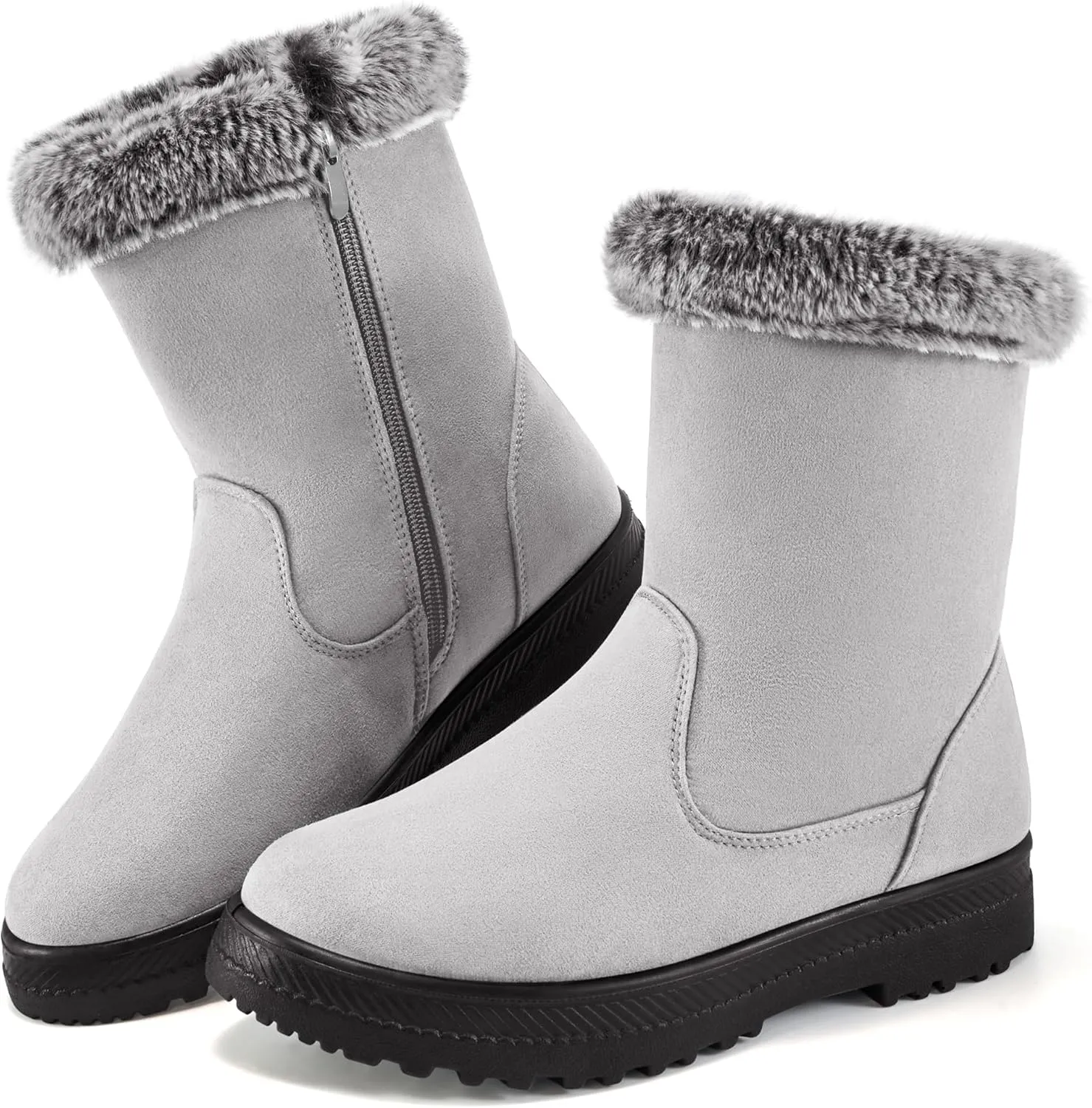 Aomigoct Warm Winter Boots for Women: Fur Lined Mid Calf Boots for Women Comfortale Zipper Womens Snow Boots Waterproof Walking Outdoor