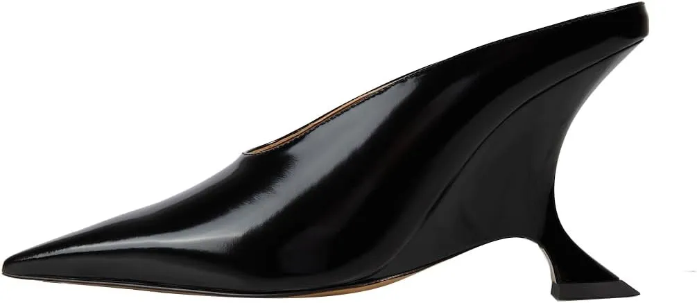 Arqa Metallic Leather Heeled Mules for Women Pointed Toe Wedge Heel Slide Sandals Slip-on Mule Heels Dressy Pumps
