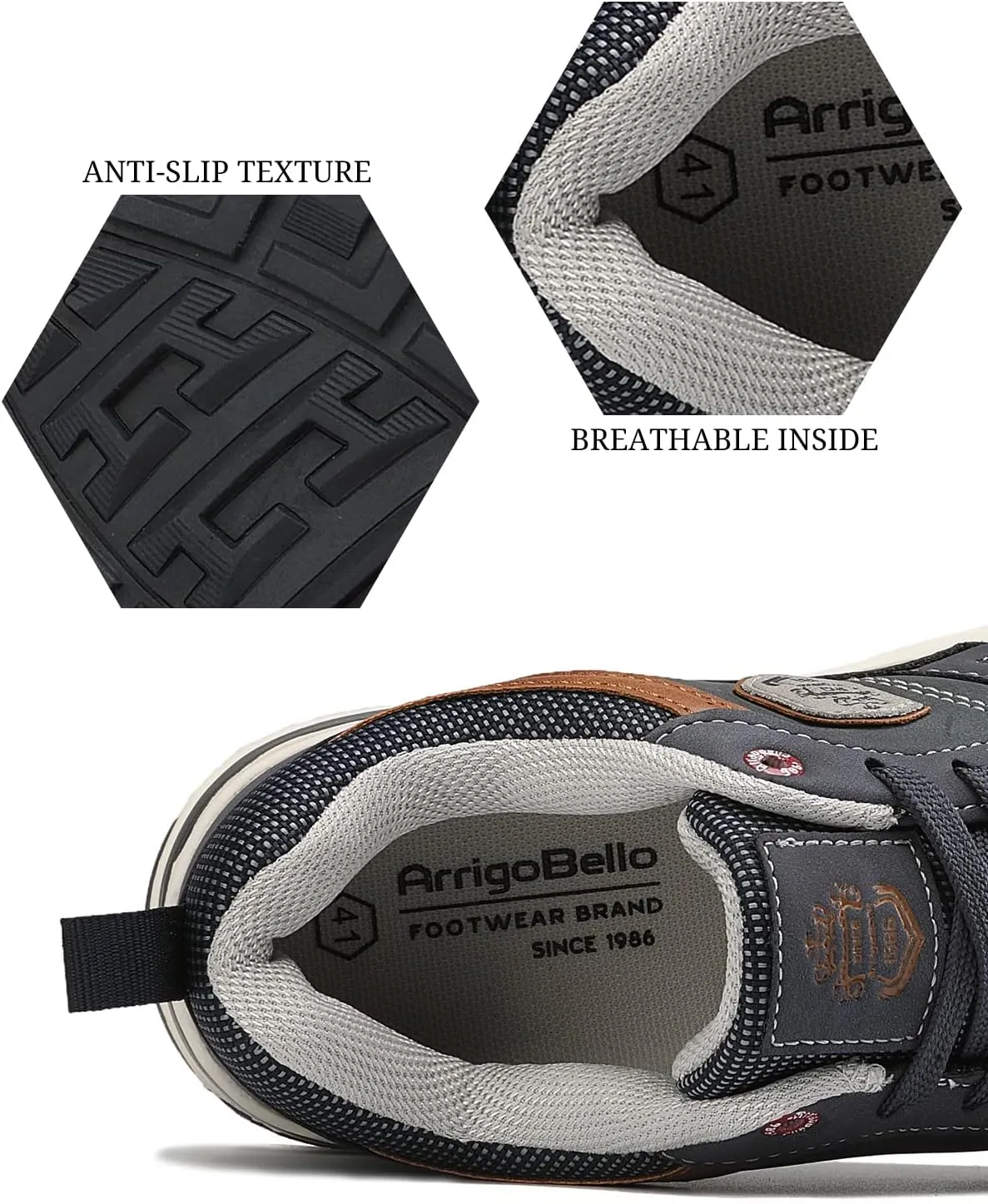 ARRIGO BELLO Men Shoes Casual Sneakers Fashion Low-Top Leather Non-Slip Walking Trainers Size 8-12