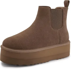 Athlefit Women's Classic Platform Chelsea Boots Winter Warm Fur Lined Anti-Slip Short Ankle Snow Boots