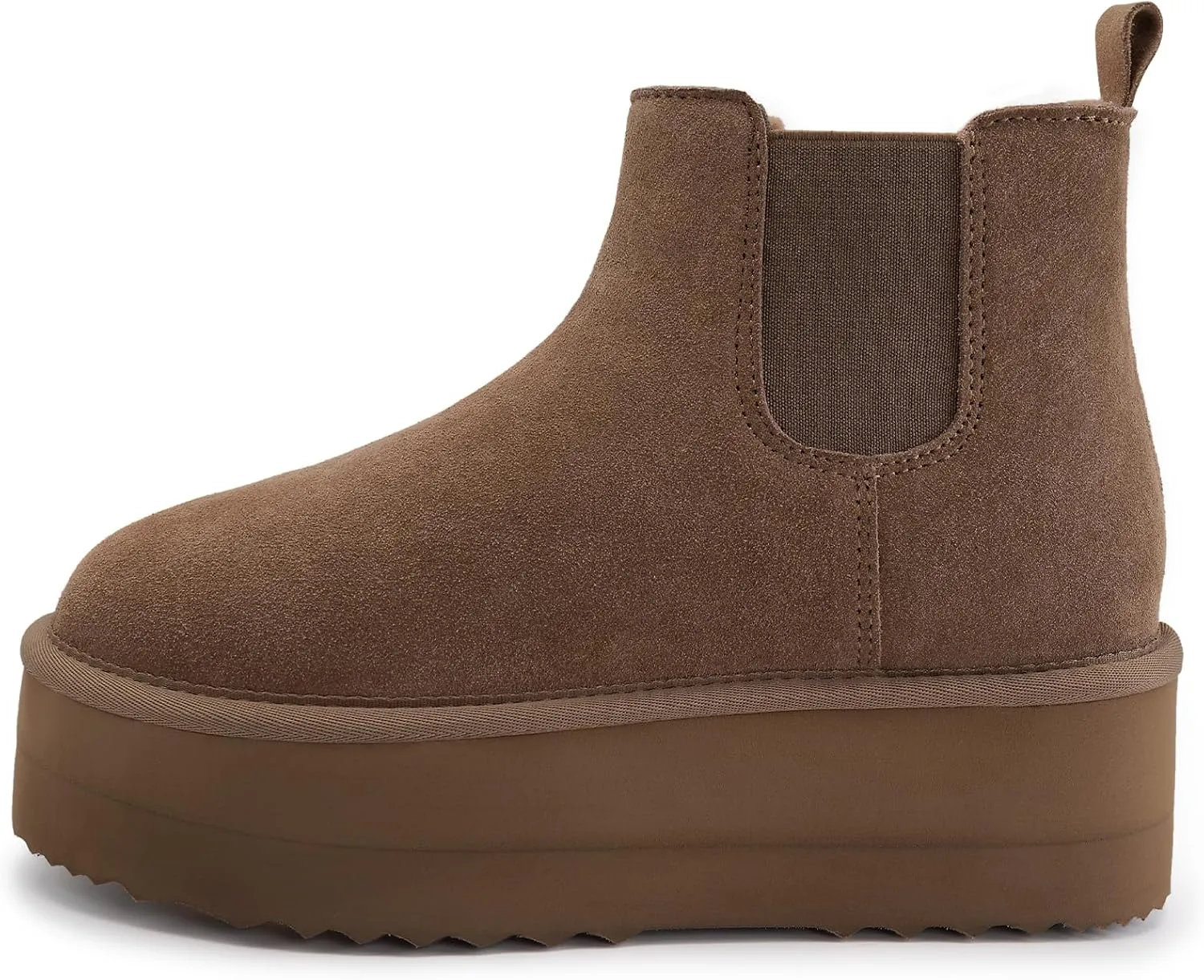 Athlefit Women's Classic Platform Chelsea Boots Winter Warm Fur Lined Anti-Slip Short Ankle Snow Boots