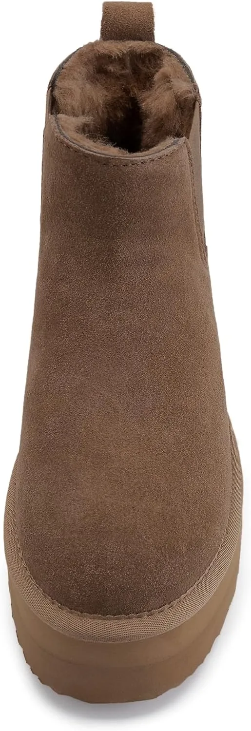 Athlefit Women's Classic Platform Chelsea Boots Winter Warm Fur Lined Anti-Slip Short Ankle Snow Boots