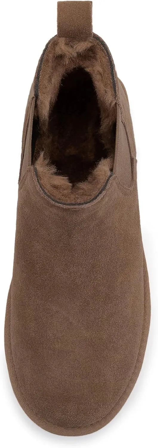 Athlefit Women's Classic Platform Chelsea Boots Winter Warm Fur Lined Anti-Slip Short Ankle Snow Boots