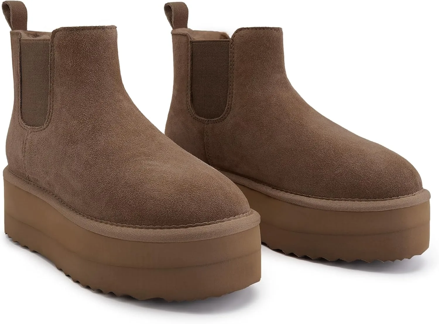 Athlefit Women's Classic Platform Chelsea Boots Winter Warm Fur Lined Anti-Slip Short Ankle Snow Boots