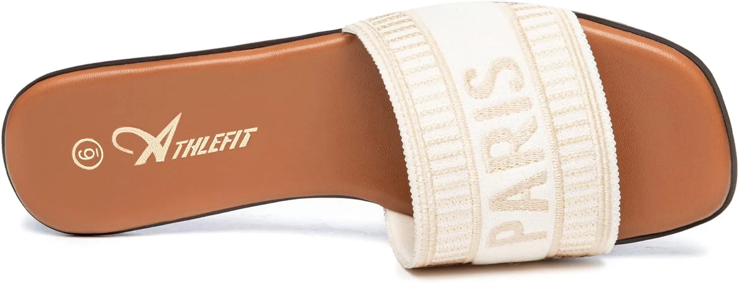 Athlefit Women's Flat Sandals Comfortable Slide Sandals Dressy Summer 2025