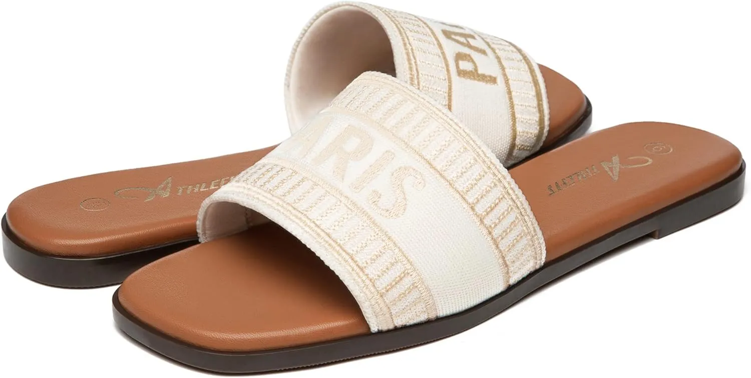 Athlefit Women's Flat Sandals Comfortable Slide Sandals Dressy Summer 2025