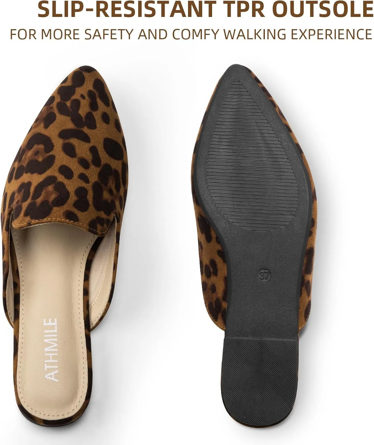 ATHMILE Mules for Women Flats Shoes Comfortable Business Work Dress Casual Womens Mules Flats Closed Pointed Toe Slip on Mules Flats for Ladies