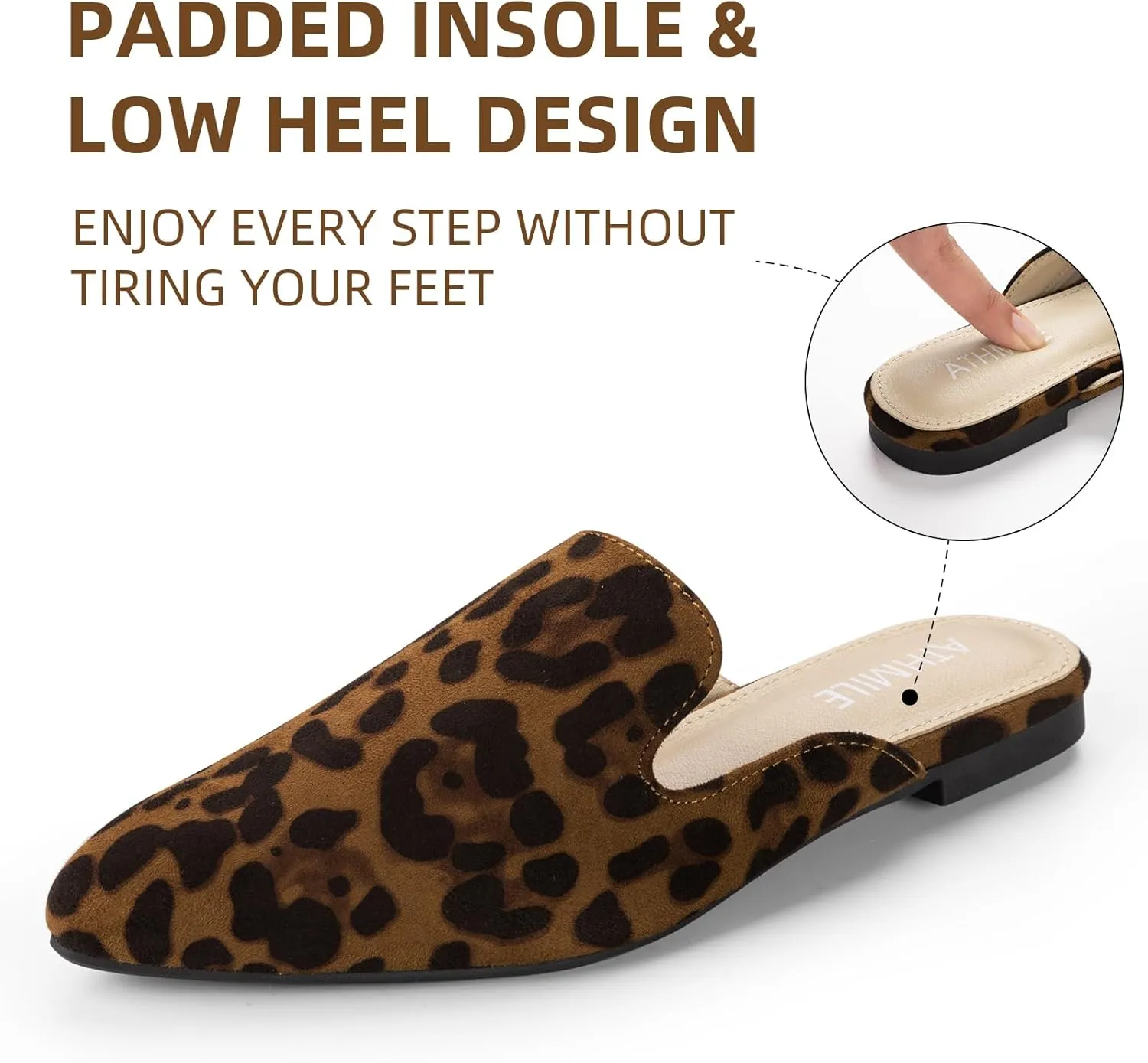 ATHMILE Mules for Women Flats Shoes Comfortable Business Work Dress Casual Womens Mules Flats Closed Pointed Toe Slip on Mules Flats for Ladies