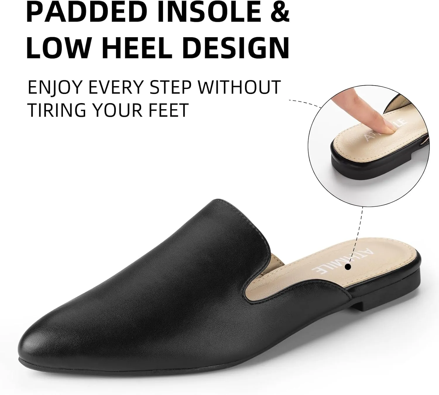ATHMILE Mules for Women Flats Shoes Comfortable Business Work Dress Casual Womens Mules Flats Closed Pointed Toe Slip on Mules Flats for Ladies