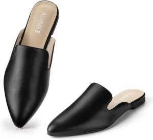 ATHMILE Mules for Women Flats Shoes Comfortable Business Work Dress Casual Womens Mules Flats Closed Pointed Toe Slip on Mules Flats for Ladies