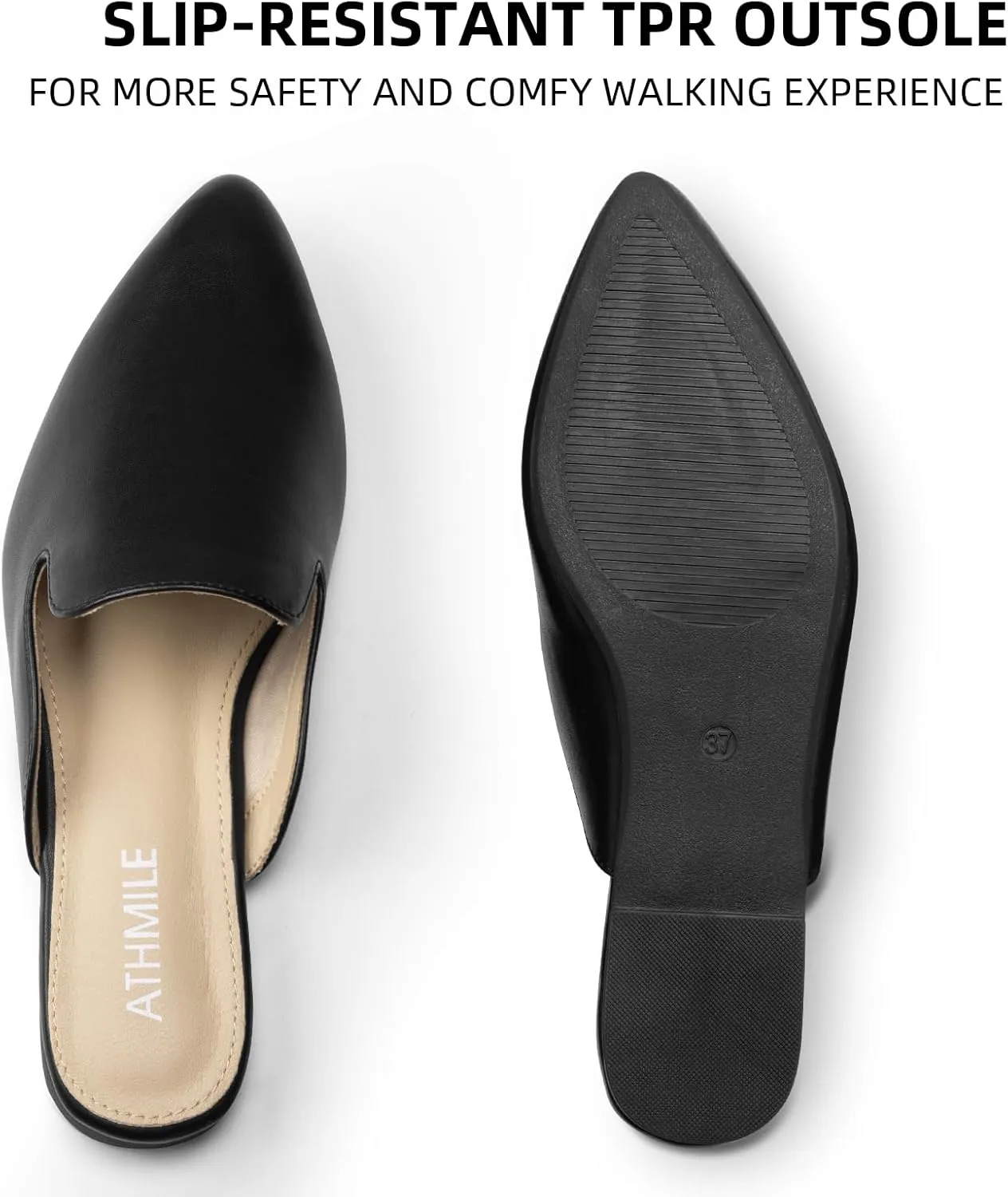 ATHMILE Mules for Women Flats Shoes Comfortable Business Work Dress Casual Womens Mules Flats Closed Pointed Toe Slip on Mules Flats for Ladies