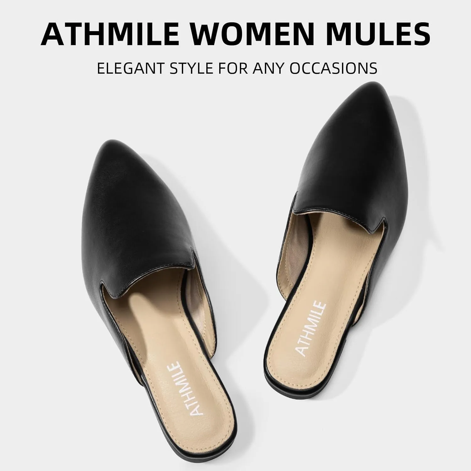 ATHMILE Mules for Women Flats Shoes Comfortable Business Work Dress Casual Womens Mules Flats Closed Pointed Toe Slip on Mules Flats for Ladies