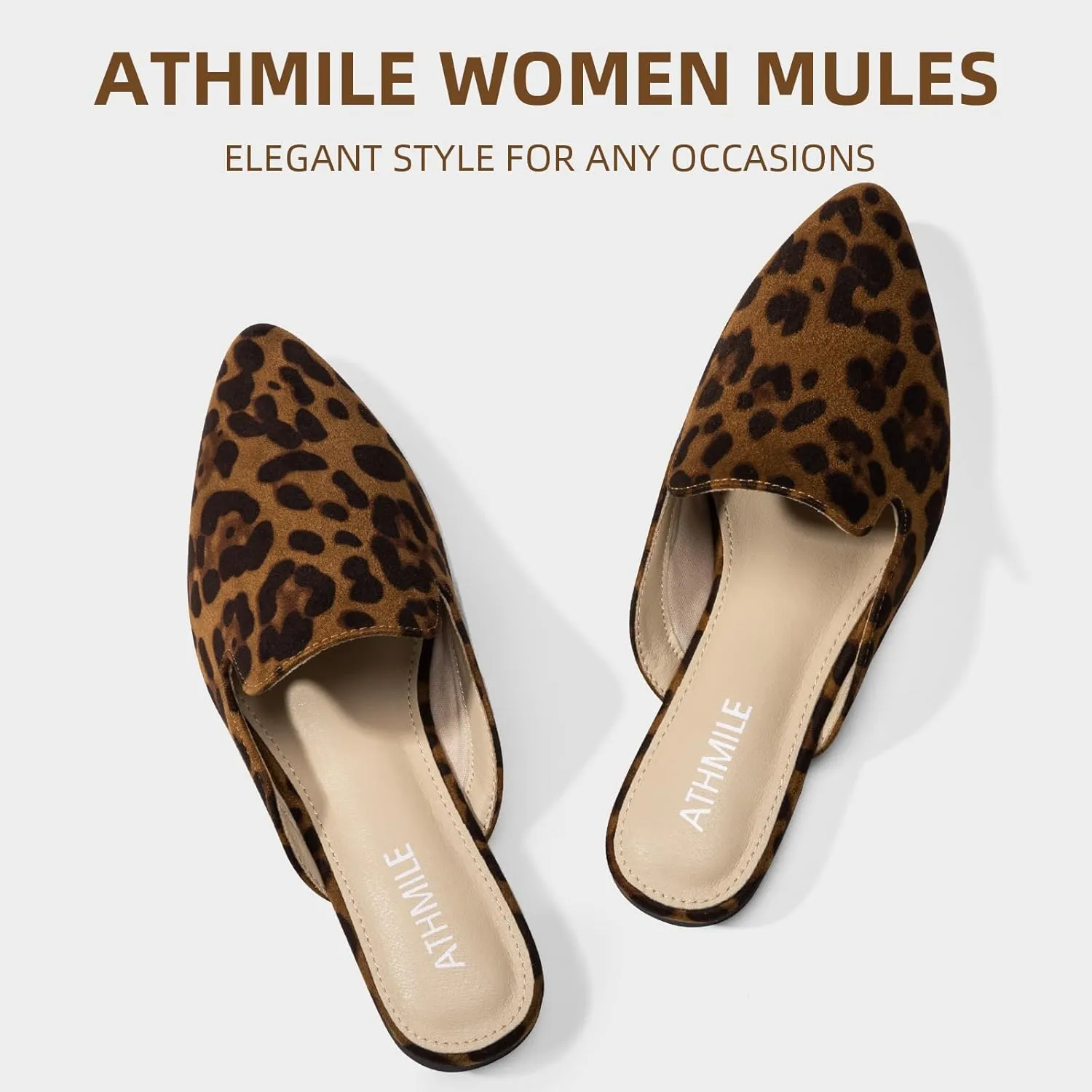 ATHMILE Mules for Women Flats Shoes Comfortable Business Work Dress Casual Womens Mules Flats Closed Pointed Toe Slip on Mules Flats for Ladies