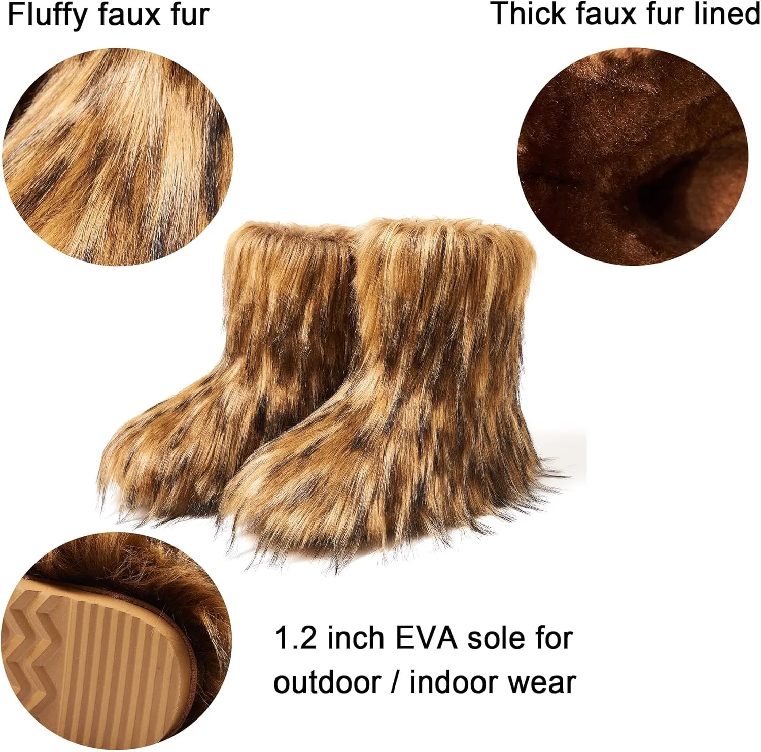 AUSLAND Women's Faux Fur Boots - Furry Fluffy Winter Snow Boots for Women, Fleece Lined Warm Comfortable Outdoor Mid-Calf Boots 9368