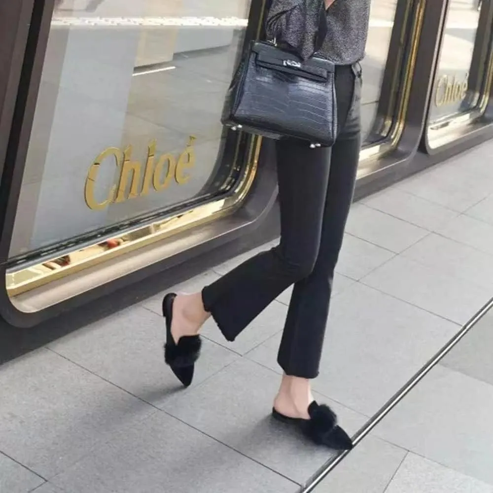 Axellion Comfortable Embroidered Mules for Women, Slip-on Backless Loafers with Pointed Toe, Stylish Flat Slides for Casual & Business Wear