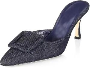Axellion Comfortable Kitten Heel Mules for Women, Slip-on Backless Loafers with Pointed Toe, Buckle Knot Detail, Stylish Flat Slides for Casual & Business Wear