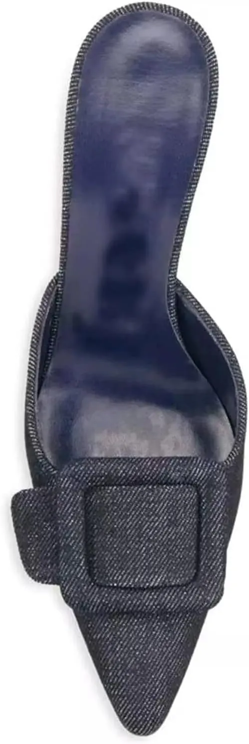 Axellion Comfortable Kitten Heel Mules for Women, Slip-on Backless Loafers with Pointed Toe, Buckle Knot Detail, Stylish Flat Slides for Casual & Business Wear