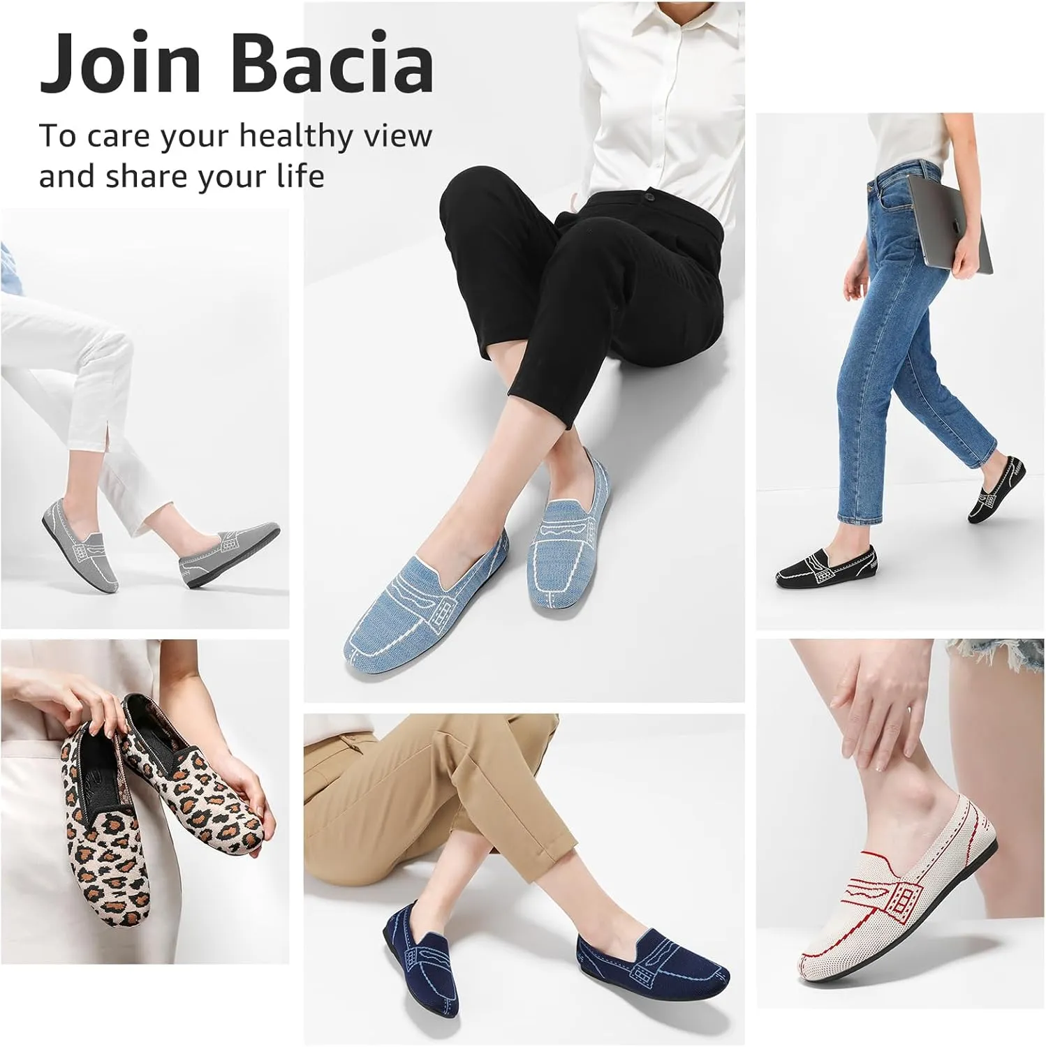 Bacia Wide Loafers for Women Knit Comfortable Business Casual Shoes Square Toe Dressy Flats