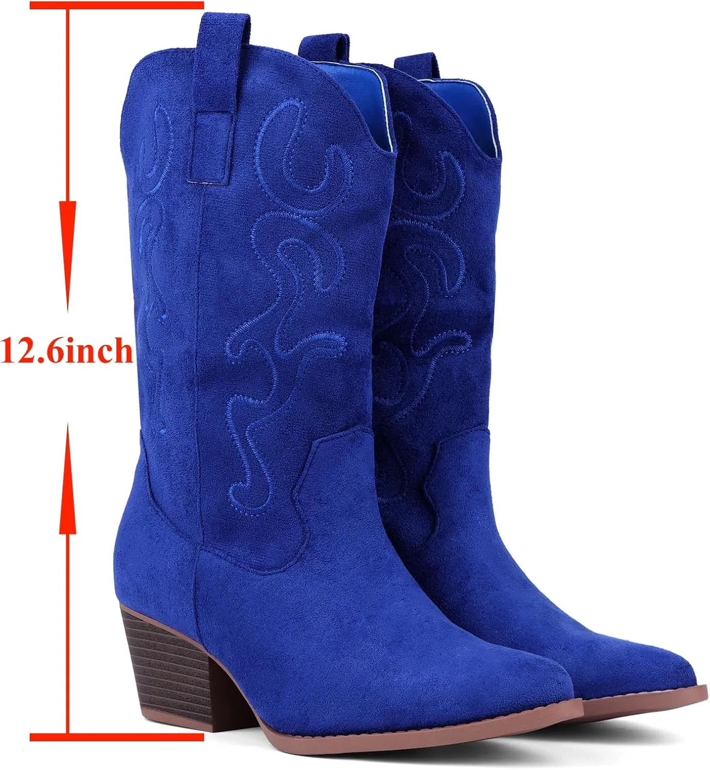 Bandkos Cowboy Boots for Women Cowgirl Mid Calf Western Boots Embroidered Stitched Pointed Toe Chunky Block Heel
