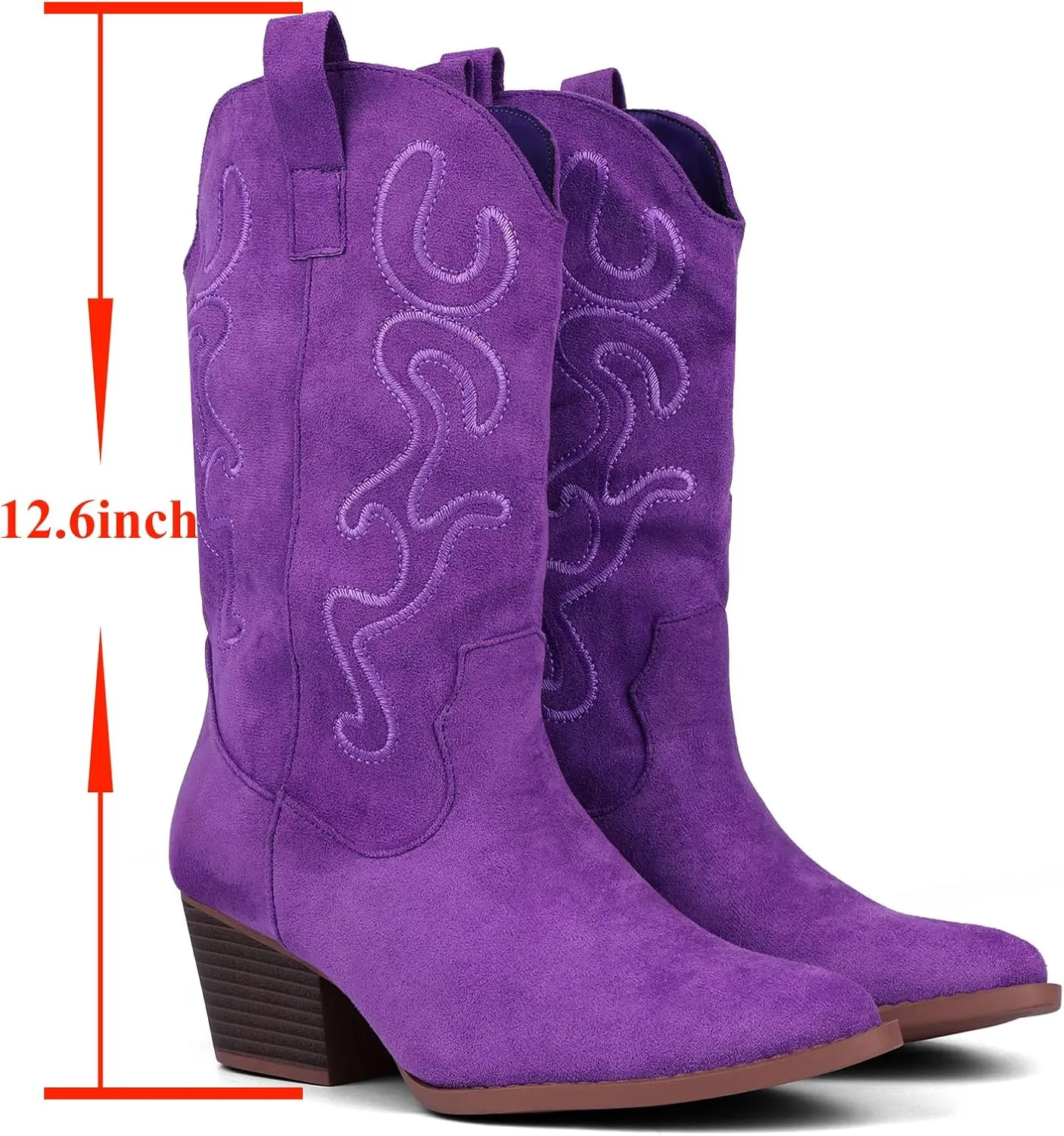 Bandkos Cowboy Boots for Women Cowgirl Mid Calf Western Boots Embroidered Stitched Pointed Toe Chunky Block Heel