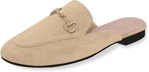 baobeijiadao Womens Closed Round Toe Mules Comfortable Buckle Flats Mules Slip On Backless Loafers for Women