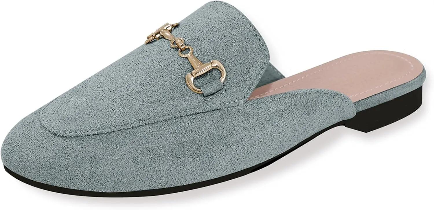 baobeijiadao Womens Closed Round Toe Mules Comfortable Buckle Flats Mules Slip On Backless Loafers for Women