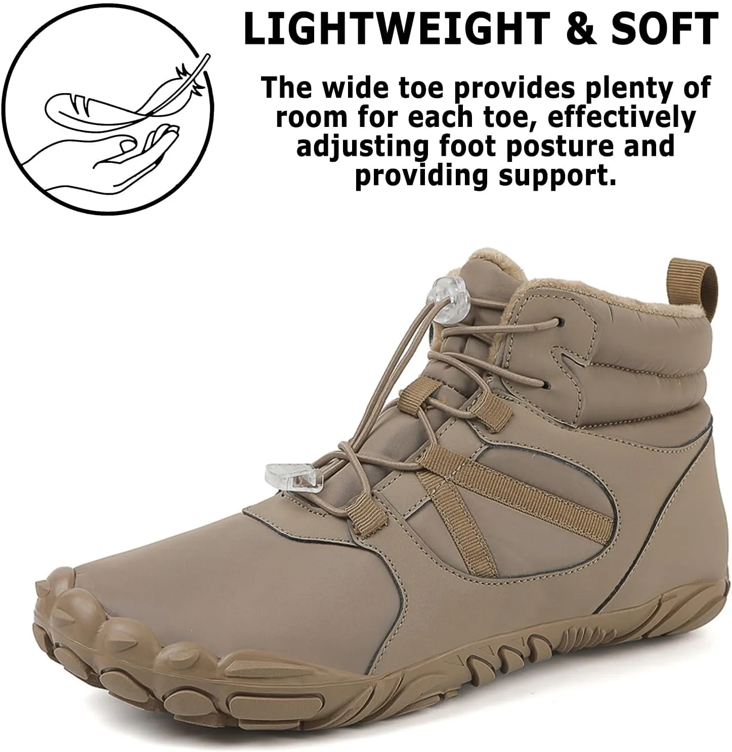 Barefoot Shoes Mens Womens Winter Warm Wide Toe Box Minimalist Zero Drop Outdoor Sole High-top Walking Shoes Snow Boots