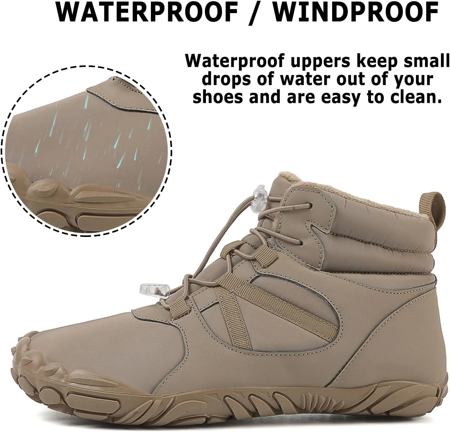 Barefoot Shoes Mens Womens Winter Warm Wide Toe Box Minimalist Zero Drop Outdoor Sole High-top Walking Shoes Snow Boots